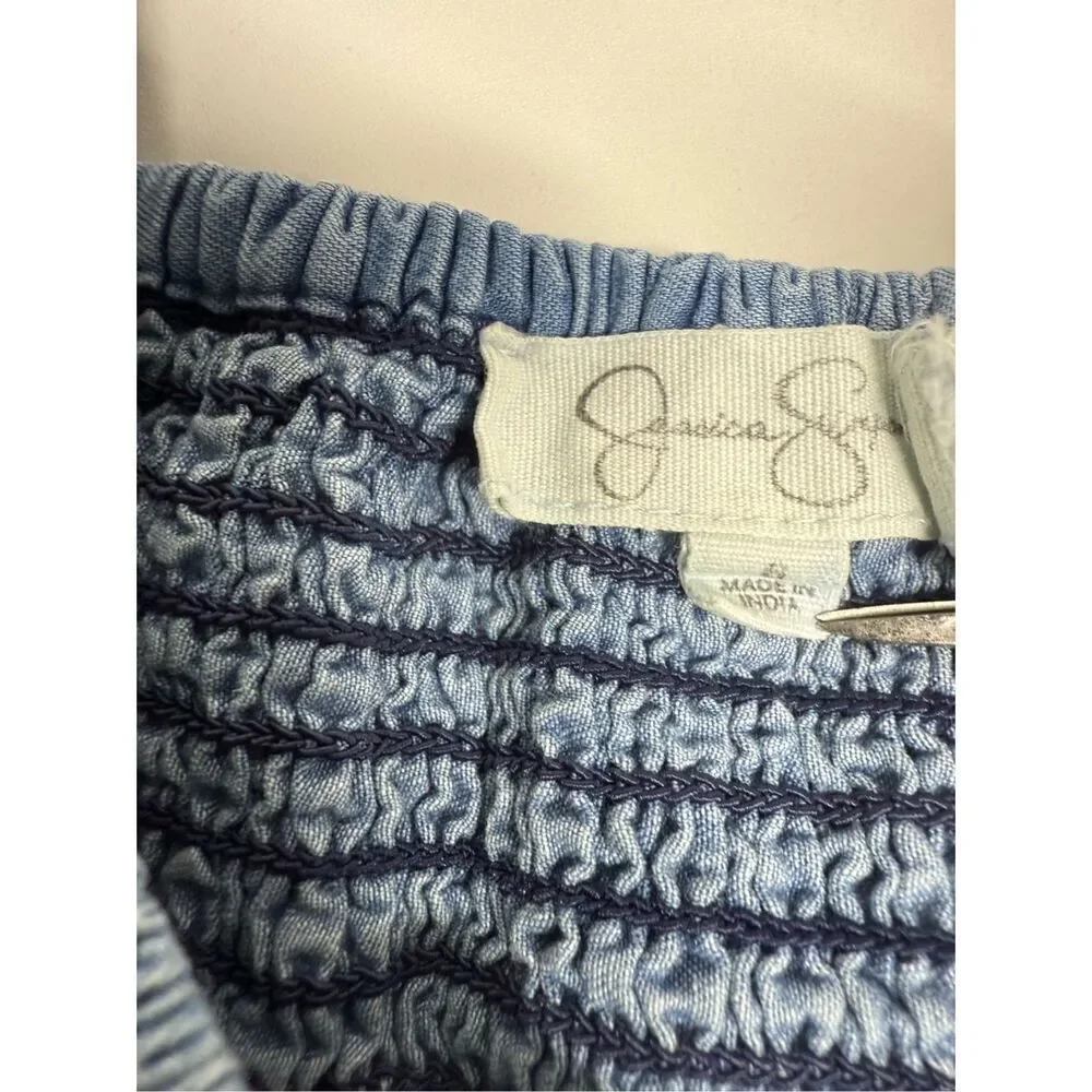 Jessica Simpson Girls Country Denim Dress Smocked Bodice Puffy Sleeve Size 6
